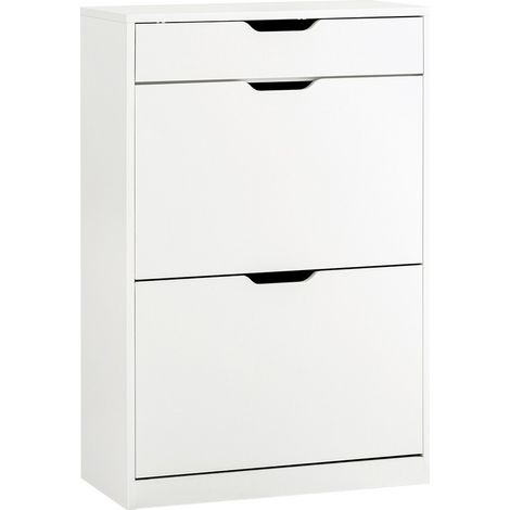 SoBuy Scarpiera ribaltabile Scarpiera a 2 ribalte e un cassetto Portascarpe salvaspazio Slim, Bianco 60x30x90cm FSR180-W (1/5)