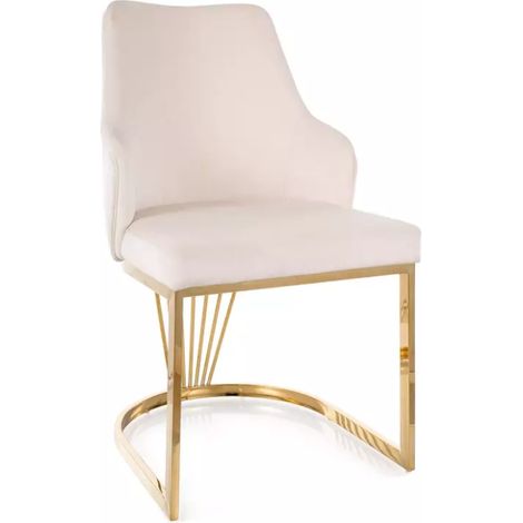 Chaise design en tissu velours beige clair avec structure en acier inoxydable doré RAFIN (1/5)