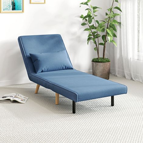Poltrona/letto convertibile 3 in 1, poltrona singola con schienale regolabile in 5 posizioni, rivestimento in tessuto con cuscino, blu