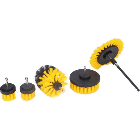 Kit de brosses pour perceuse en nylon, tailles variées, brosses nettoyantes à manche hexagonal 1/4po et tige d'extension 6po, jaune (1/5)
