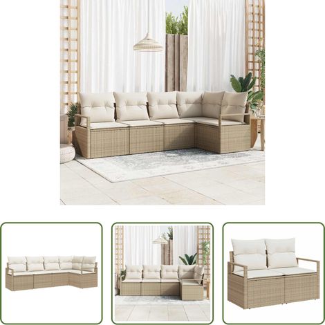 vidaXL Poly Rattan - Sofa Set mit Kissen 5 pcs Beige Poly Rattan (1/5)