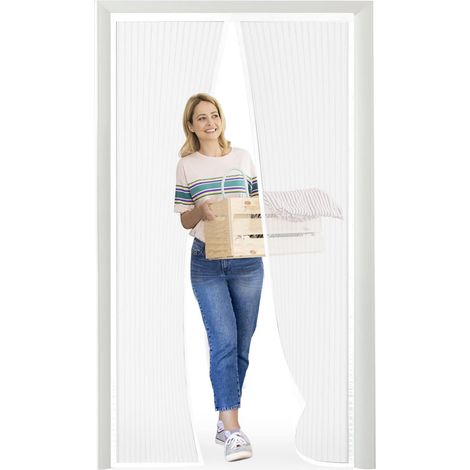 Moustiquaire porte Magnétique Moustiquaire sur Mesure de Porte,Rideau de Porte Antimoustique, pour Couloirs, Portes, Patio.Facile à installer le joint d'étanchéité, Blanc, 140 x 205 cm (1/5)