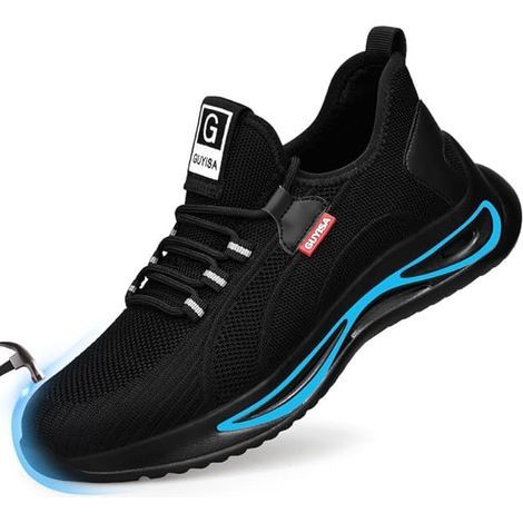 Chaussures à bout en acier pour hommes,Chaussures de sécurité légères et confortables Bout en acier Chaussures de travail de construction indestructibles larges noires-49