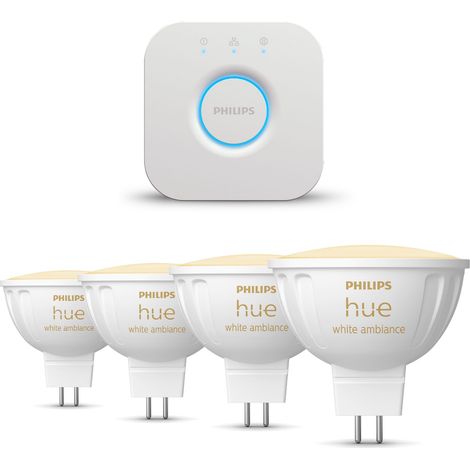 Philips Hue Starter Pack GU5.3 con 4 Focos (MR16) 12V Luz blanca cálida a fría - Incluye 1 Bridge - White Ambiance (1/5)