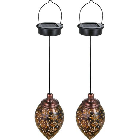 Lot de 2 lanternes solaires LED étanches pour jardin, idéales pour guirlandes lumineuses et décorations.