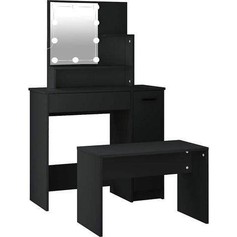 Maison Exclusive - Schminktisch-Set mit LED Schwarz Holzwerkstoff (1/5)