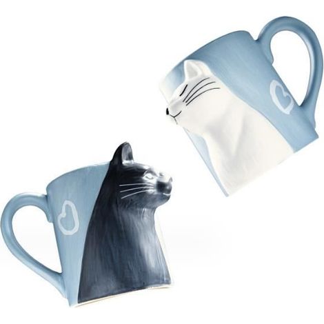 Kaffeetassen mit Katzenmotiv, Keramik-Teetassenset, Hochzeitstasse für Frischvermählte, Kussgeschenk (1/4)