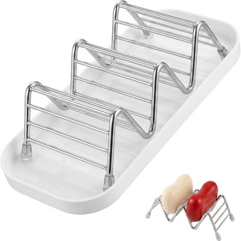 Seifenschale aus Edelstahl (mit Abtropfschale) – Geeignet für Badezimmer und Duschen, auch für Küchen und Arbeitsplatten (silber). (1/5)