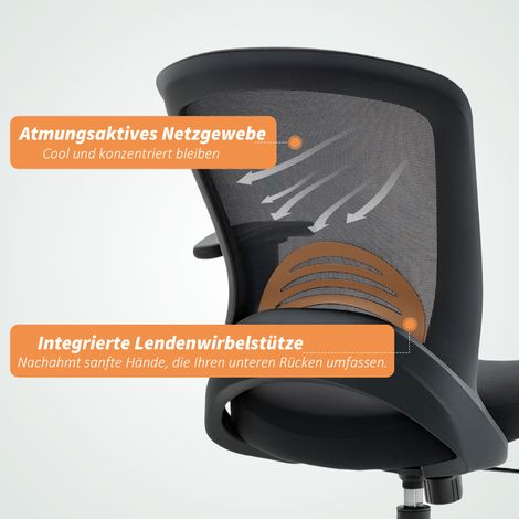 Fauteuil de bureau en filet, chaise de bureau réglable avec dossier en tissu mesh, à roulettes, fonction basculante, noir (1/4)