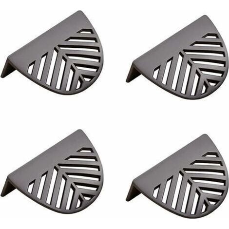 Lot de 4 poignées de meuble en forme de feuille en laiton doré pour meubles de cuisine en laiton - Noir (1/5)