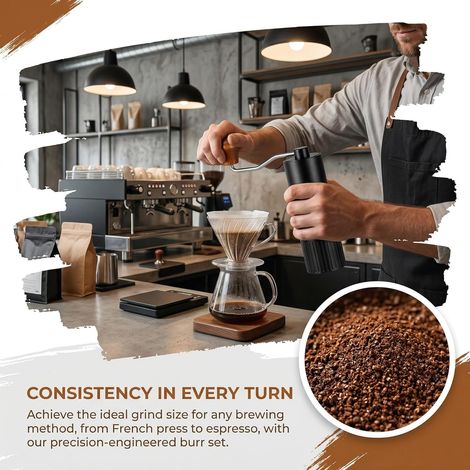 Manuelle Kaffeemühle mit CNC-gefrästem 420er Stahlmahlwerk, Mahlgrad von fein bis grob einstellbar für Espresso und French Press, zum Mahlen von Kaffee zu Hause, auch als Leinsamenmühle geeignet, für (1/5)