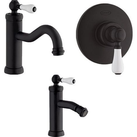 Set Rubinetti Jacuzzi per lavabo e bidet senza scarico e doccia incasso serie Tosca YO nero opaco (1/5)