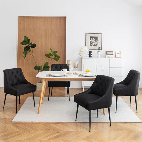 Fauteuil à accoudoirs en simili-cuir, chaise rembourrée salon avec pieds métalliques, lot de 2, pour maison cuisine bureau bistrot, Noir (1/5)