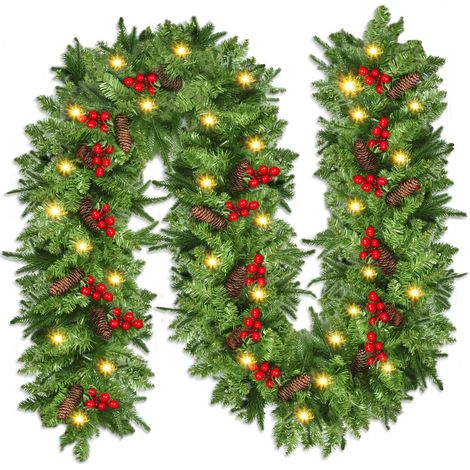Christmas Garland Christmas Garland Outdoor Christmas Garland with Flower Balls Indoor Outdoor Fireplace，50 LED，270M