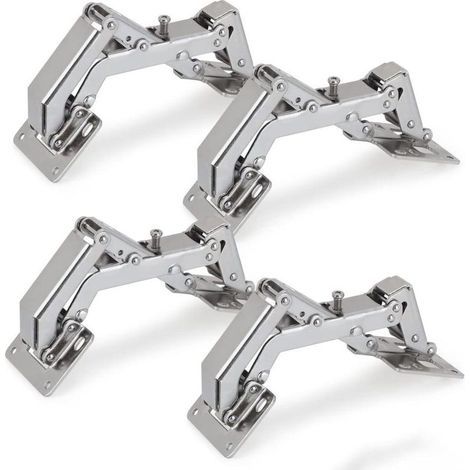 FENOPLASTICACharnière invisible à grand angle 170° – Acier inoxydable – Lot de 4 charnières avec vis – Pour placards et armoires de cuisine (1/5)