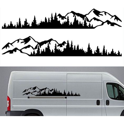 Black 2pcs Car Sticker Mountain Forest Vinyl Car Sticker Truck Window Bumper Car Door Sticker Kayak Decorative Vinyl Body Sticker