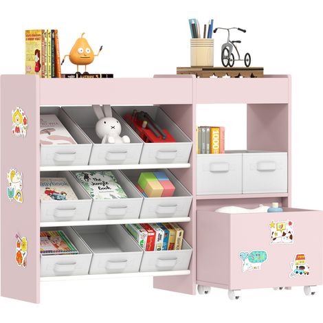 AIYAPLAY Kids Toy Storage Unit with 11 Fabric Bins, 3 Stickers, Pink (1/5)