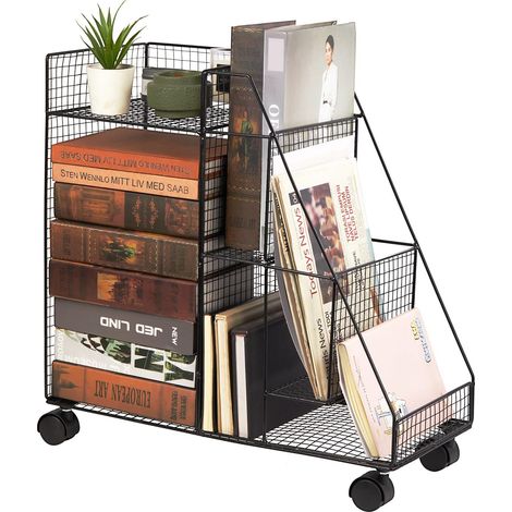 Trintion Sleek Compact Iron Storage Cart - Rolling Under-Desk Bookshelf with Easy Assembly and Painted Finish for Home & Office (BLACK) (1/4)