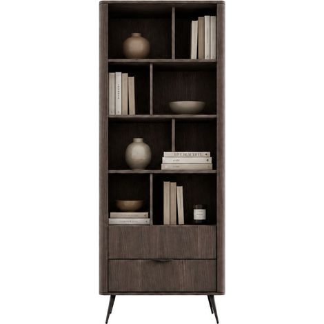 Libreria Kada, Biblioteca 2 Cassetti, 4 Ripiani, con Piedini, 88x38x194h cm Marrone Noce