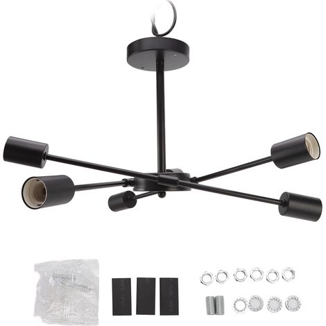 Ortviai Lustre suspendu moderne en fer noir rétro pour salle à manger, cuisine ou bar – 6 douilles E27, 110-220 V (1/5)