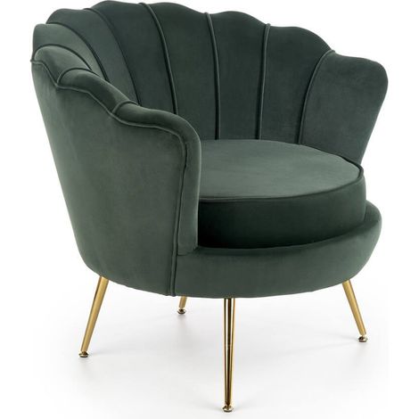 Fauteuil Coquillage en velours vert foncé avec pieds dorés CAPRICA (1/5)