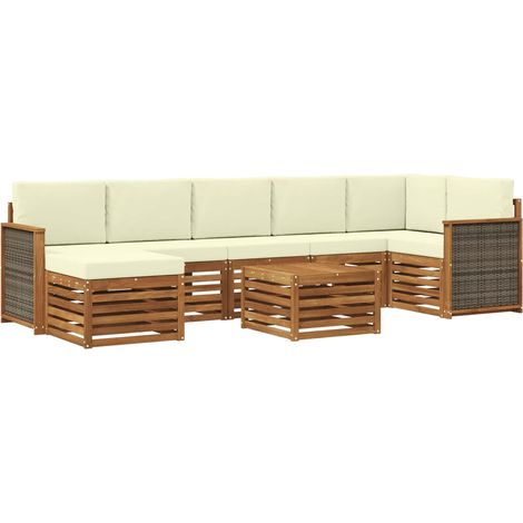 Conjunto de sofás de exterior con cojín 7 pcs Natural y Crema vidaXL