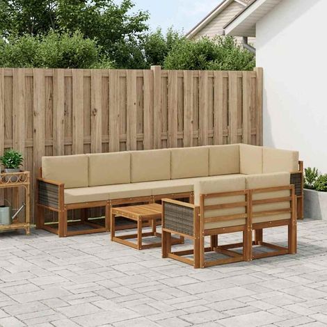 vidaXL Outdoor-Sofagarnitur 9 Stk. Natur und Beige Polyester (1/5)
