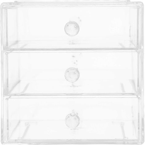 Organiseur de bureau avec tiroirs, tiroir de rangement transparent, coffret de rangement cosmétique à 3 niveaux, porte-maquillage en acrylique (1/5)