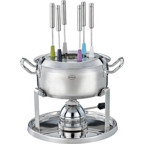 Set de Fondue pour 6 Personnes – Chaudron à Fondue en Acier Inoxydable de 20 cm avec Couvercle en Verre, brûleur à gaz 1000W, réchaud Pliable et Accessoires pour Fondue (1/5)