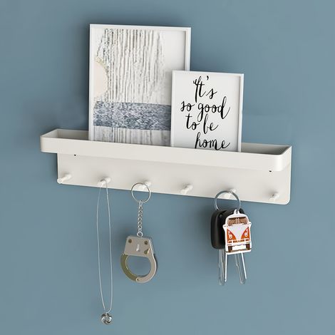 Llavero adhesivo de pared con 6 ganchos, no requiere taladrar, ideal para salón, cocina o pasillo (blanco).