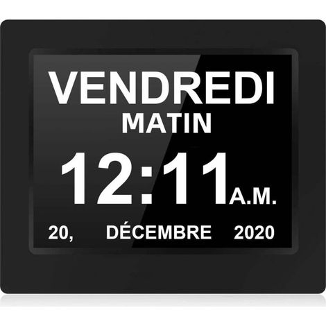 Reloj digital LCD de 8 pulgadas con calendario, fecha, día y hora, atenuación automática, 8 idiomas, pantalla HD, recordatorio de Alzheimer, adecuado para personas mayores y niños.