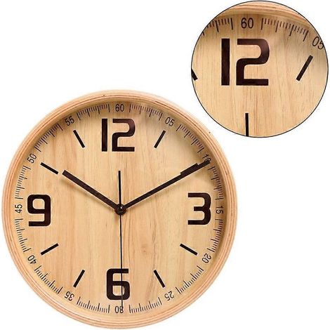 Horloge murale en bois de 32 cm (12,6 pouces), style moderne, ronde, idéale pour la décoration de la chambre à coucher. (1/4)