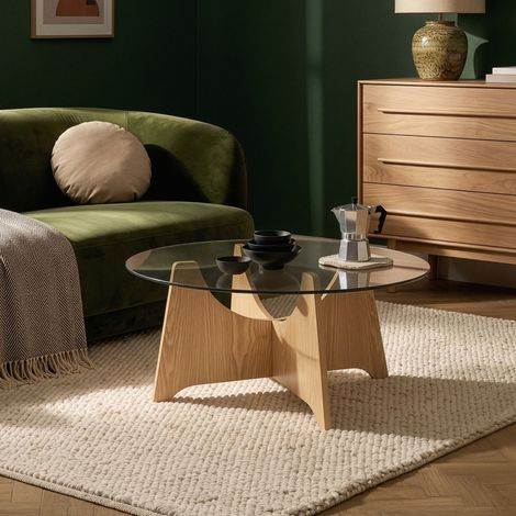 Table basse Omlar ronde Ø70x35 cm effet chêne / gris fumé [en.casa] (1/5)
