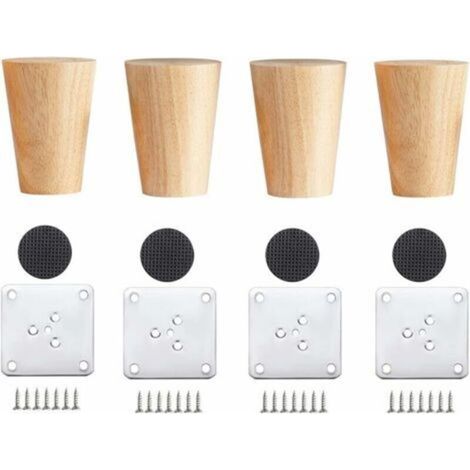 Pieds de meuble en bois massif – 4 pièces, hauteur 6 cm, pour canapé, lit, table basse, buffet TV et armoire – design robuste et élégant