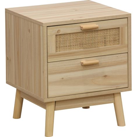 Table de nuit, table de chevet avec 2 tiroirs coloris naturel - Longueur 40 x profondeur 39 x hauteur 48 cm -PEGANE- (1/5)