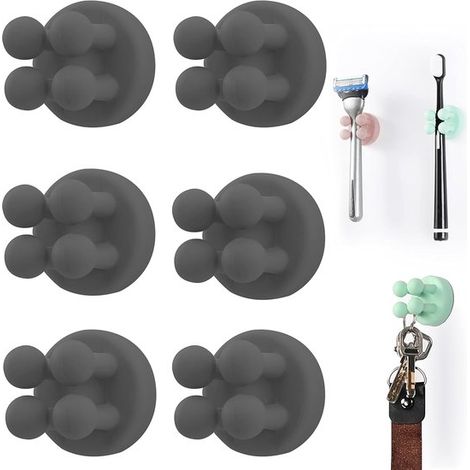 Silikon-Zahnbürstenhalter 6 Stück multifunktionaler Haken Rasiererhalter wasserdicht selbstklebend Wandmontage Einzelhaken zur Wand oder zum in Glas (1/5)