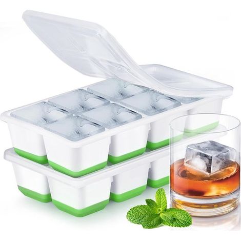 Bandeja grande para cubitos de hielo con tapa，molde de silicona de 2 piezas，libre de BPA y apilable，bandeja para cubitos de hielo (1/5)