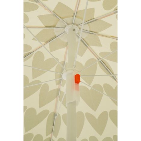 Parasol de Plage Rétro en Polyester et Acier Motif Cœurs Marron Ø 160 x H 180 cm - PANGIVO (1/4)