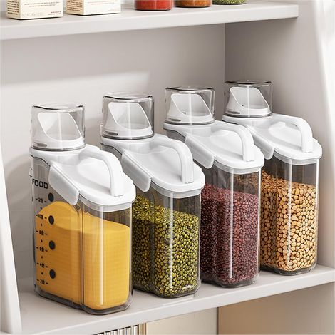 Boîte de rangement pour céréales - 2,8 L - 95 oz - Grande boîte hermétique pour produits secs avec bec verseur et verre doseur - Idéale pour les collations, les céréales et le riz. (1/4)