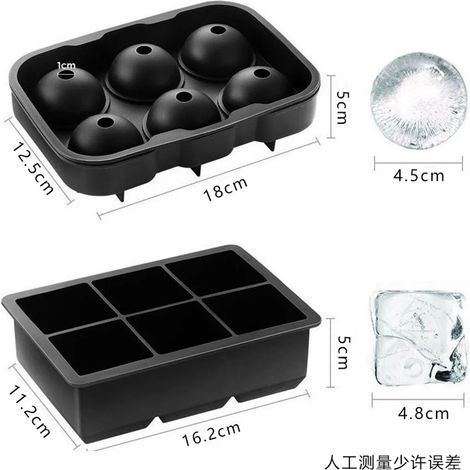Bandejas de silicona para cubitos de hielo, cubitos de hielo grandes, moldes para bolas de hielo, 6 compartimentos, 2 juegos de bandejas para cubitos de hielo, sin BPA, para bebidas frías, cócteles de