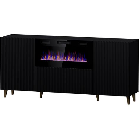 Cómoda PAFOS 180 cm negro mate + chimenea eléctrica (1/4)