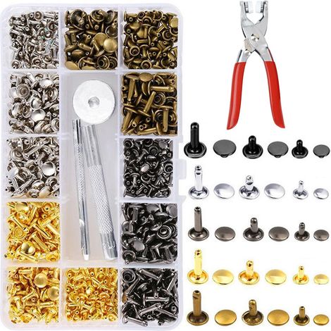 1 Lot De 180 Pièces 12mm, 8mm, 6mm Rivet Cuir, Bouton Pression, Pression Couture, Rivet Couture, Rivet a Visser, Rivet a Frapper, Pince a Rivet Pour l'Artisanat du Cuir, la Couture à la Main (1/5)
