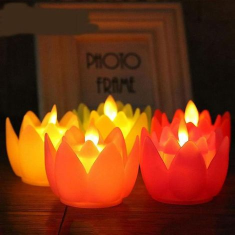 Lot de 6 bougies led sans flamme en forme de fleur de lotus, petites bougies électriques pour décoration (1/5)