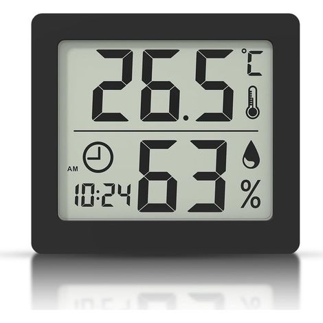 Digitales Thermometer/Hygrometer mit großem 3,1-Zoll-LCD-Bildschirm zur Überwachung von Raumtemperatur und Luftfeuchtigkeit in Innenräumen mit Uhr (Schwarz) (1/5)