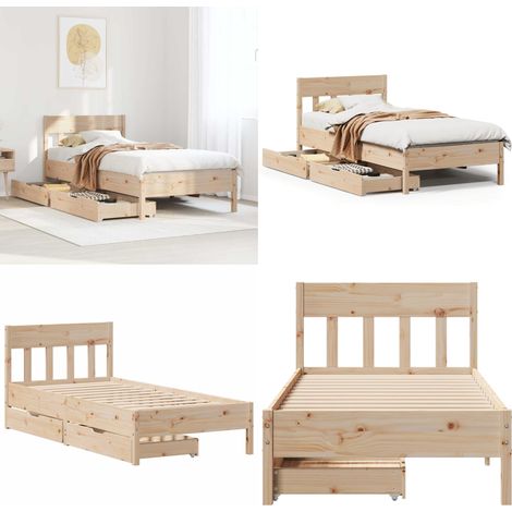 Letto senza Materasso 75x190 cm in Legno Massello Pino - Letto con testiera - Letto in legno massello