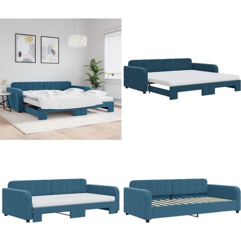 vidaXL Tagesbett Ausziehbar mit Matratzen Blau 100x200 cm Samt (1/5)