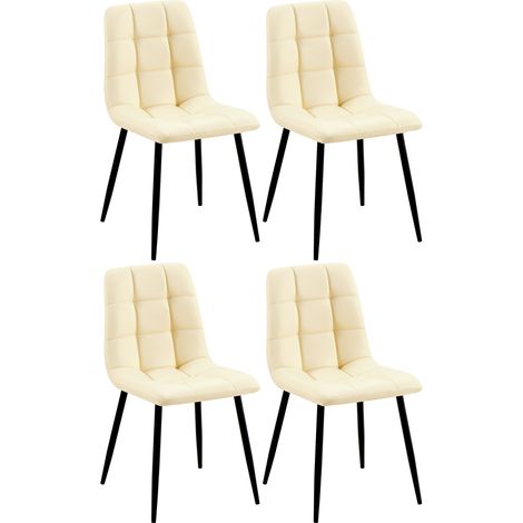 Lot de 4 chaises de salle à manger coutures forme carrées en PVC crème pieds en métal noir 100007556 (1/5)