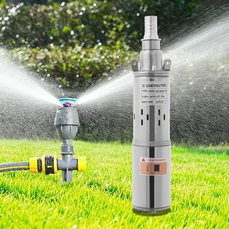 Pompe eau submersible 12V - 180W - 3000 tr/min - Débit 1,2m³/h - Hauteur 30m - IP68 - Inox - Pour puits, forage, irrigation, jardin. Sans assemblage