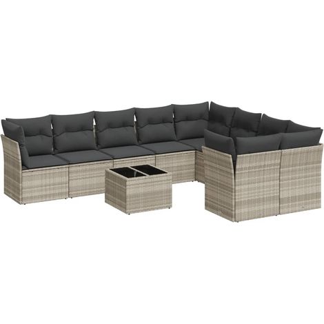 Maison Exclusive - Set Divano Giardino 10 pz con Cuscini Grigio Chiaro Polyrattan (1/3)
