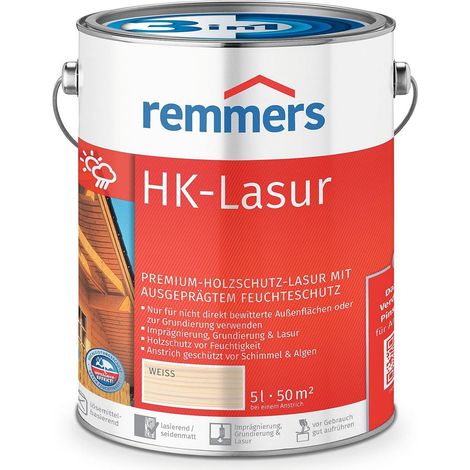 Remmers HK-Lasur 3in1 weiß, 5 Liter, Holzlasur aussen, 3facher Holzschutz mit Imprägnierung + Grundierung + Lasur, Feuchtigkeit- und UV-Schutz